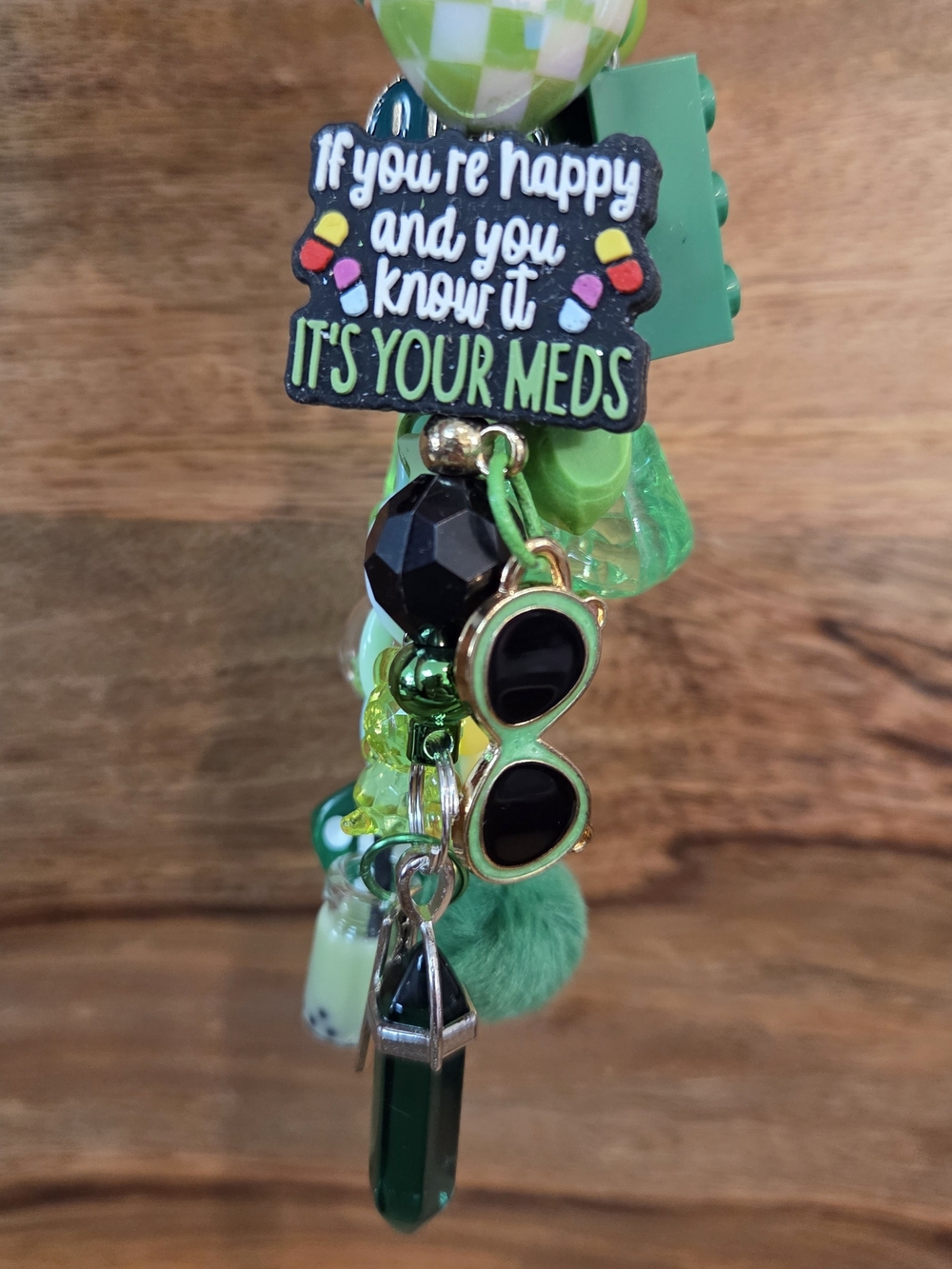 Funny Saying Keychain with Multiple Charms Including Sunglasses, Purse & Crystal